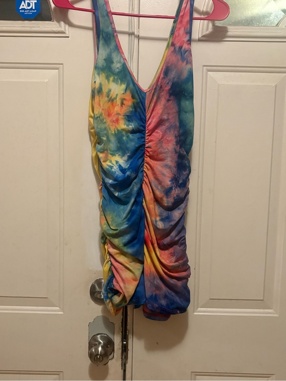Multicolor Tie-Dye Ruched Mini Dress